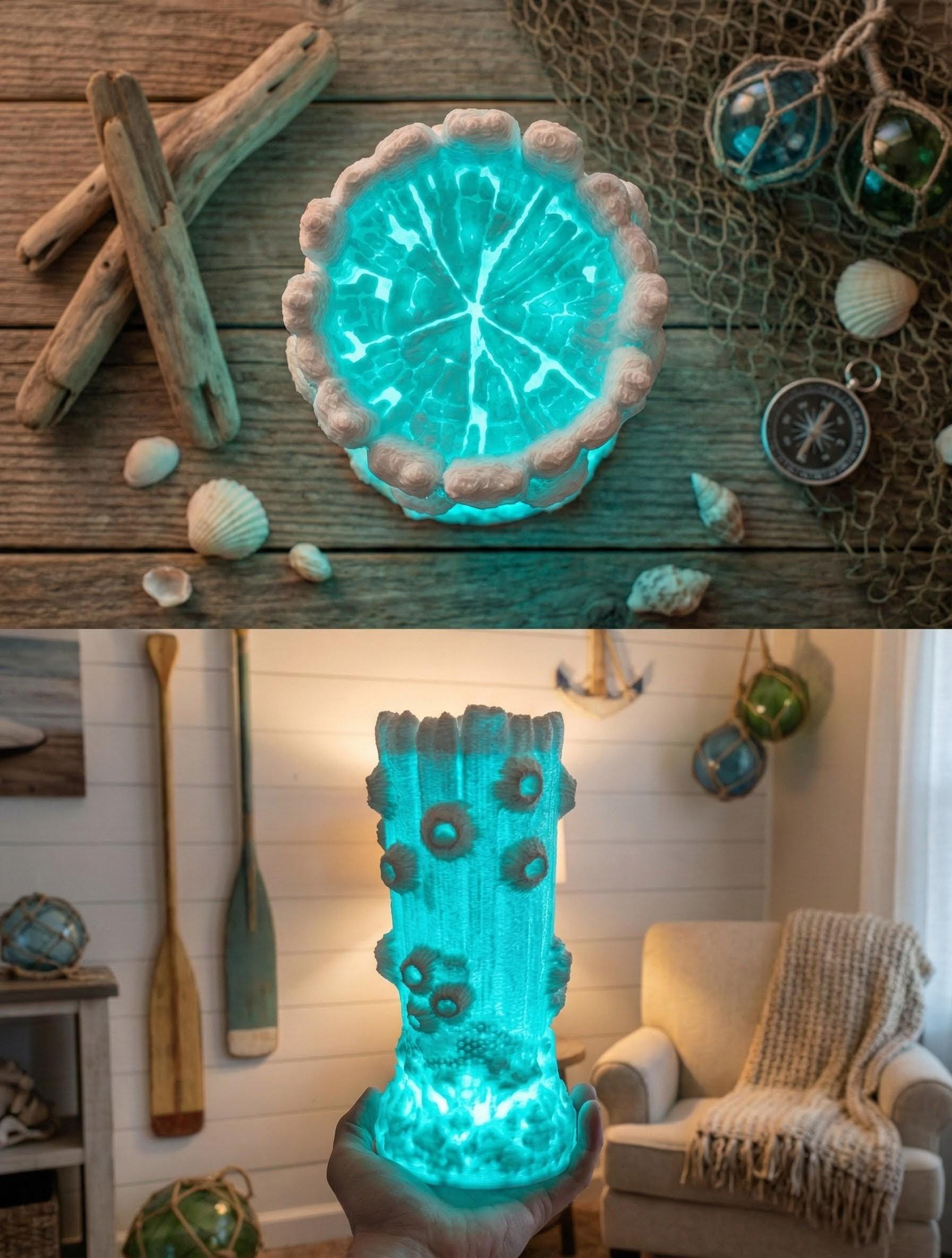 Barnacle Driftwood Lamp: Coastal Maritime Decor, RGB LED Lighting