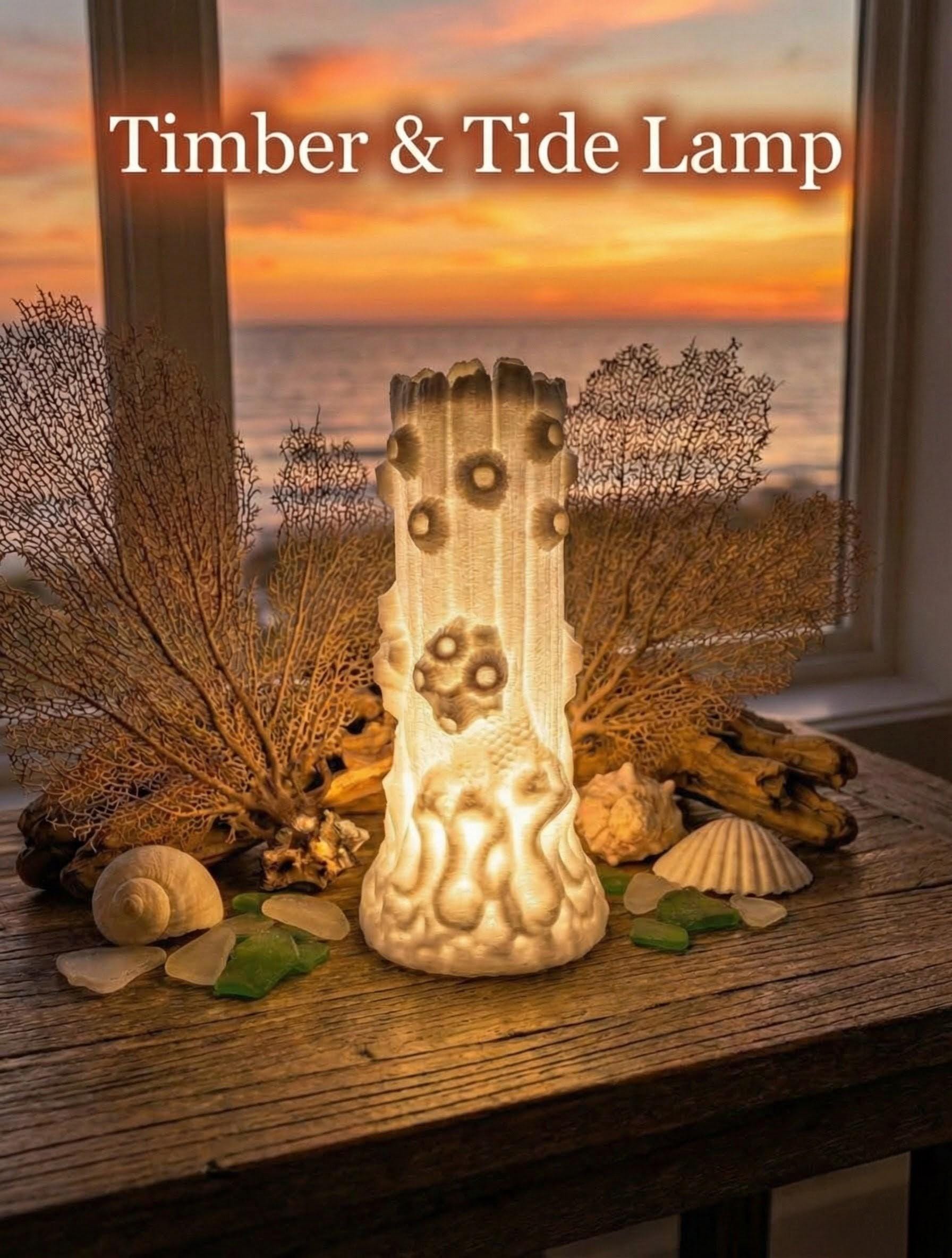 Barnacle Driftwood Lamp: Coastal Maritime Decor, RGB LED Lighting