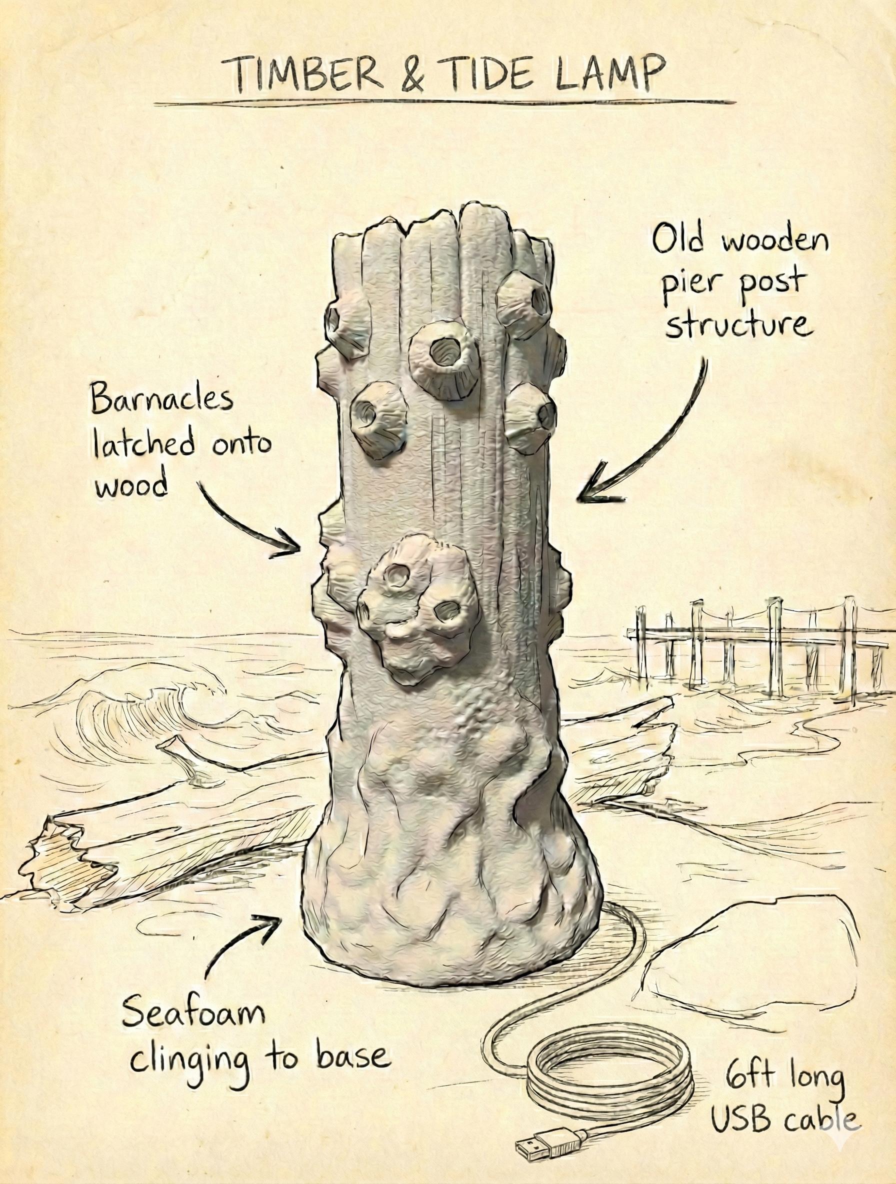 Barnacle Driftwood Lamp: Coastal Maritime Decor, RGB LED Lighting