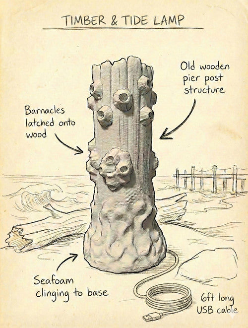 Barnacle Driftwood Lamp: Coastal Maritime Decor, RGB LED Lighting