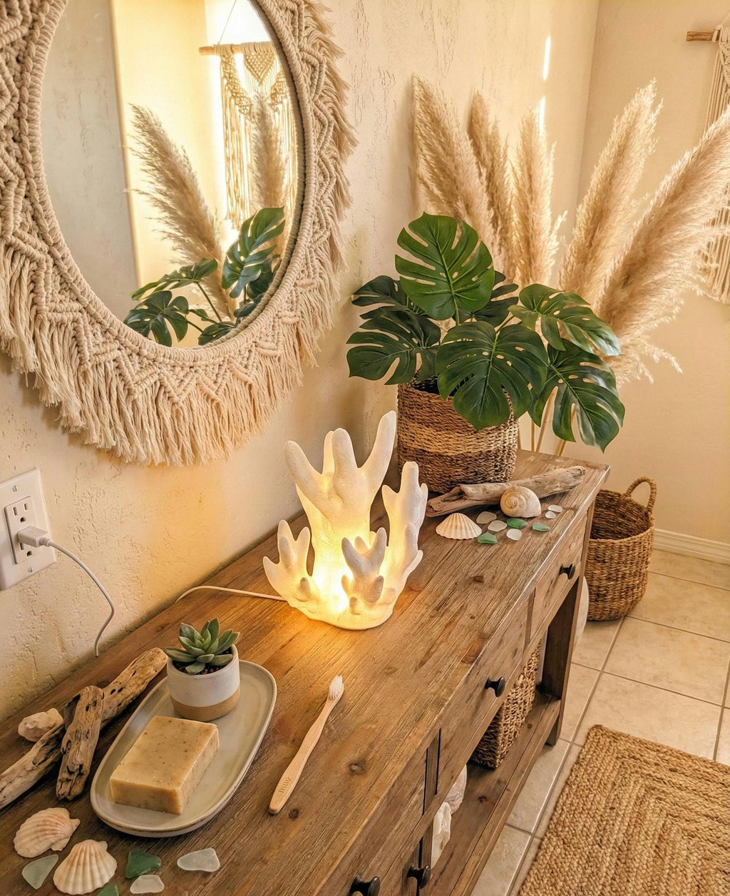 Boho Coral Lamp | Beach House Decor | Coastal Beach Decor | Ocean Room Decor | Nautical Home Decor | Sea Lamp | Coastal Night Light