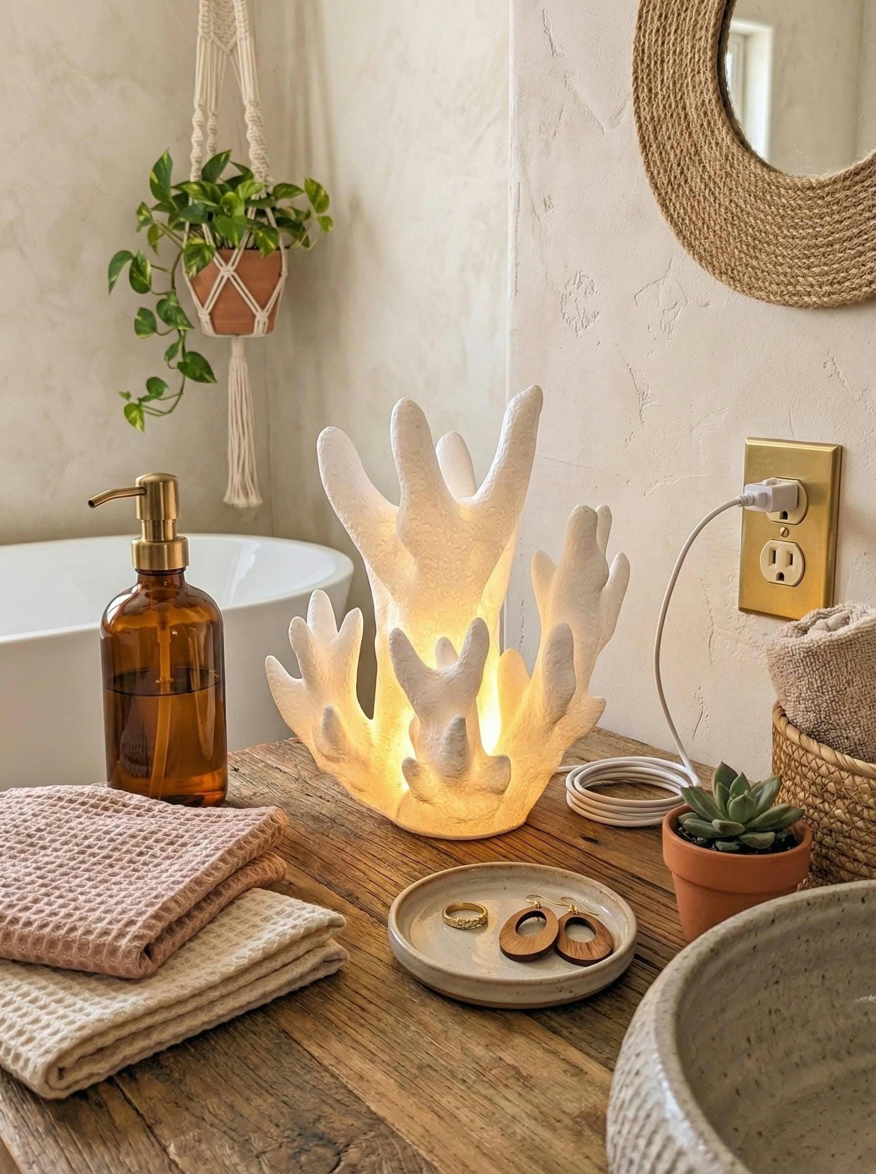 Boho Coral Lamp | Beach House Decor | Coastal Beach Decor | Ocean Room Decor | Nautical Home Decor | Sea Lamp | Coastal Night Light